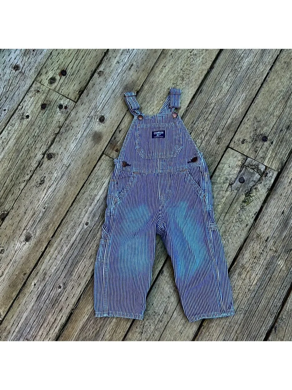 OshKosh B'gosh Vintage Vestback Railroad Stripe Conductor Overalls - Size 18 M